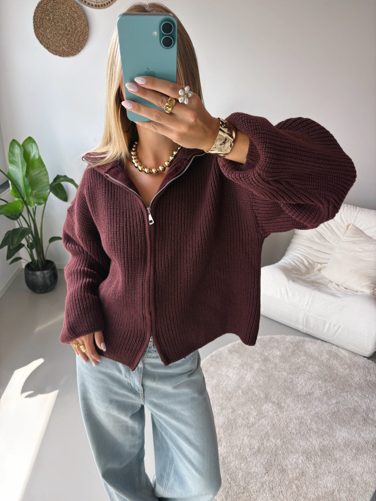 Nordic Wrap | Cardigan na zip – Bordó