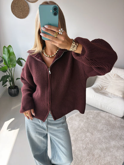 Nordic Wrap | Cardigan na zip – Bordó