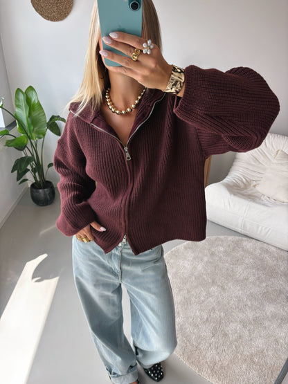 Nordic Wrap | Cardigan na zip – Bordó