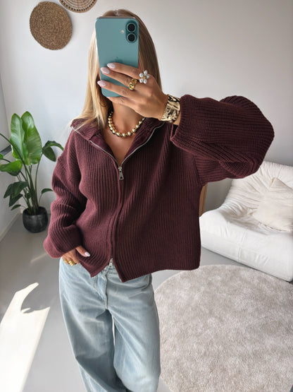 Nordic Wrap | Cardigan na zip – Bordó
