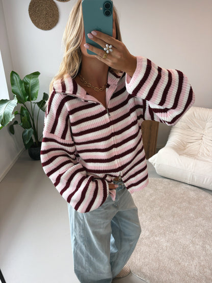 Nordic Wrap | Cardigan na zip – Růžovo-bílá