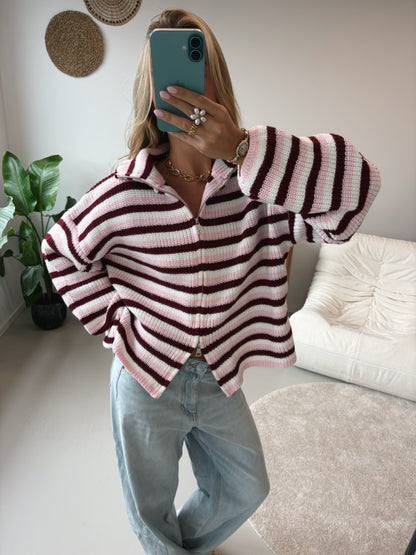 Nordic Wrap | Cardigan na zip – Růžovo-bílá