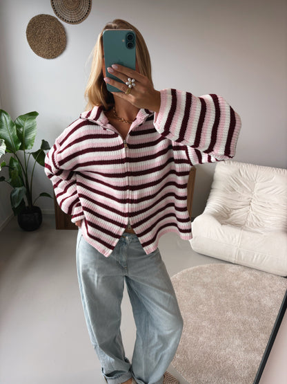 Nordic Wrap | Cardigan na zip – Růžovo-bílá